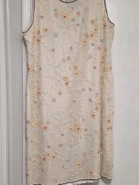 Vintage 100% Silk Embroidered Beaded Dress Sz XL